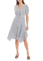 Women's V-Neck Striped Cotton Fit and Flare Dress