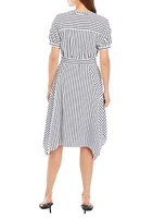 Women's V-Neck Striped Cotton Fit and Flare Dress