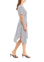 Women's V-Neck Striped Cotton Fit and Flare Dress