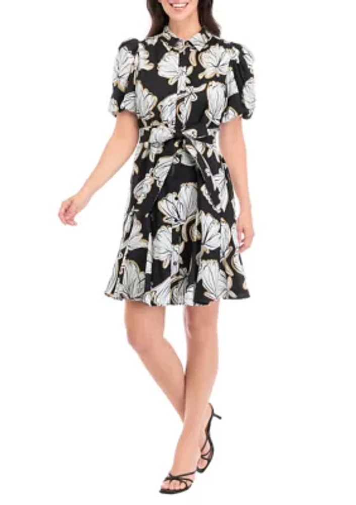 Women's Puff Sleeve Floral Print A-Line Dress