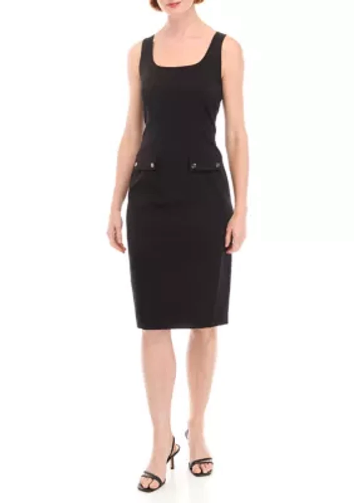 Women's Sleeveless Square Neck Solid Scuba Sheath Dress