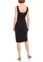 Women's Sleeveless Square Neck Solid Scuba Sheath Dress