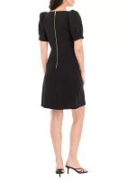 Women's Puff Sleeve Square Neck Scuba A-Line Dress