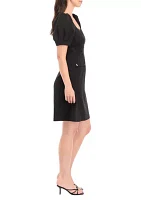 Women's Puff Sleeve Square Neck Scuba A-Line Dress