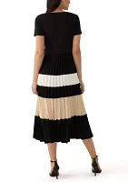 Women's Short Sleeve Square Neck Stripe Fit and Flare Dress