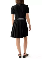 Women's Short Sleeve Collar Two Tone Fit and Flare Dress