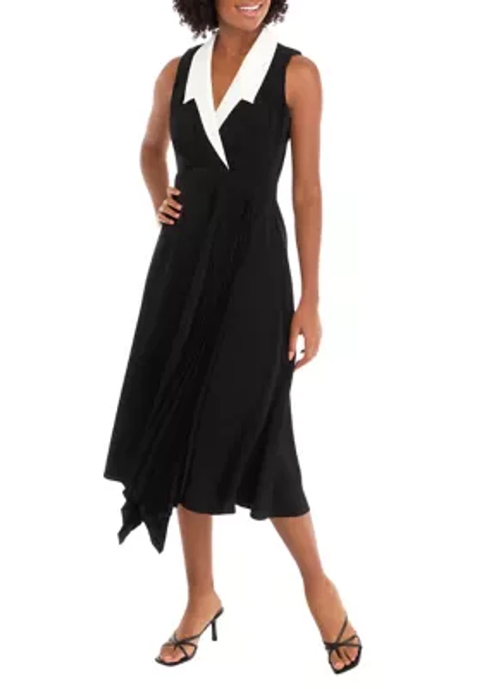 Women's Sleeveless Collared V-Neck Midi Dress