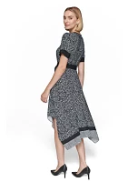 Women's Puff Sleeve Crew Neck Knit Fit and Flare Midi Dress