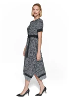 Women's Puff Sleeve Crew Neck Knit Fit and Flare Midi Dress