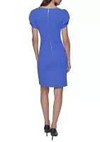 Women's Scuba Crepe Sheath Dress with Puff Sleeve and Side Details