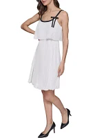 Women's Chiffon A-Line Dress with Color Block and Bow Details