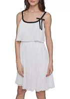 Women's Chiffon A-Line Dress with Color Block and Bow Details