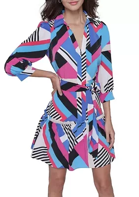 Women's Geo Printed Silky Crepe Shirt Dress