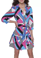 Women's Geo Printed Silky Crepe Shirt Dress