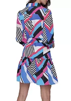 Women's Geo Printed Silky Crepe Shirt Dress