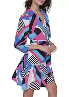 Women's Geo Printed Silky Crepe Shirt Dress