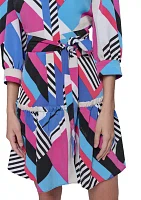 Women's Geo Printed Silky Crepe Shirt Dress