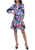 Women's Geo Printed Silky Crepe Shirt Dress