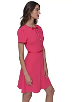 Women's Scuba Crepe A-Line Dress with Pearl Button and Bow Details