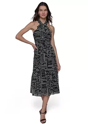 Women's Dot Print Chiffon Halter Neck Dress