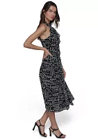 Women's Dot Print Chiffon Halter Neck Dress