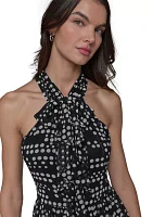 Women's Dot Print Chiffon Halter Neck Dress