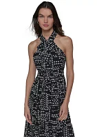 Women's Dot Print Chiffon Halter Neck Dress