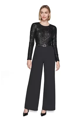 Women's Scuba Crepe and Sequin Jumpsuit