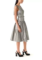 Women's Sleeveless Crew Neck Solid Belted Fit and Flare Dress