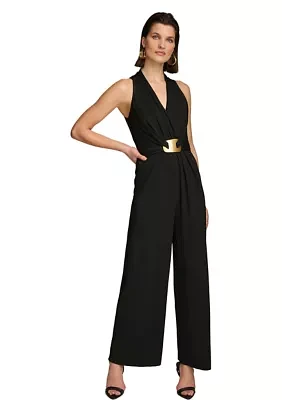 Women's Sleeveless V-Neck Solid Scuba Jumpsuit