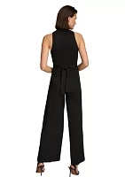 Women's Sleeveless V-Neck Solid Scuba Jumpsuit