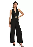 Women's Sleeveless V-Neck Solid Scuba Jumpsuit