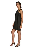 Women's Sleeveless Halter Solid Jersey Sheath Dress