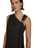 Women's Sleeveless Halter Solid Jersey Sheath Dress