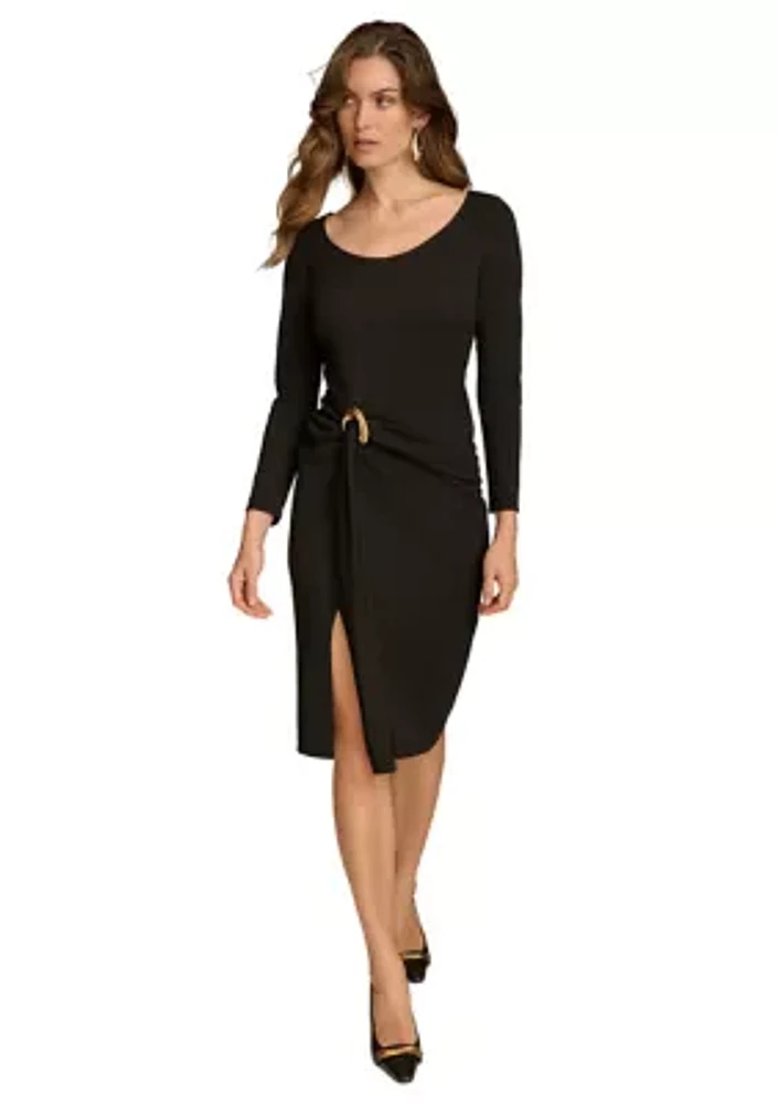 Women's Ruched Round Neck Midi Dress