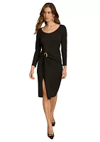 Women's Ruched Round Neck Midi Dress