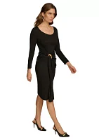 Women's Ruched Round Neck Midi Dress