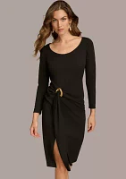 Women's Ruched Round Neck Midi Dress