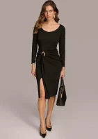 Women's Ruched Round Neck Midi Dress