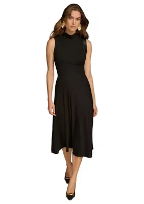 Women's Sleeveless Mock Neck Solid Midi Dress