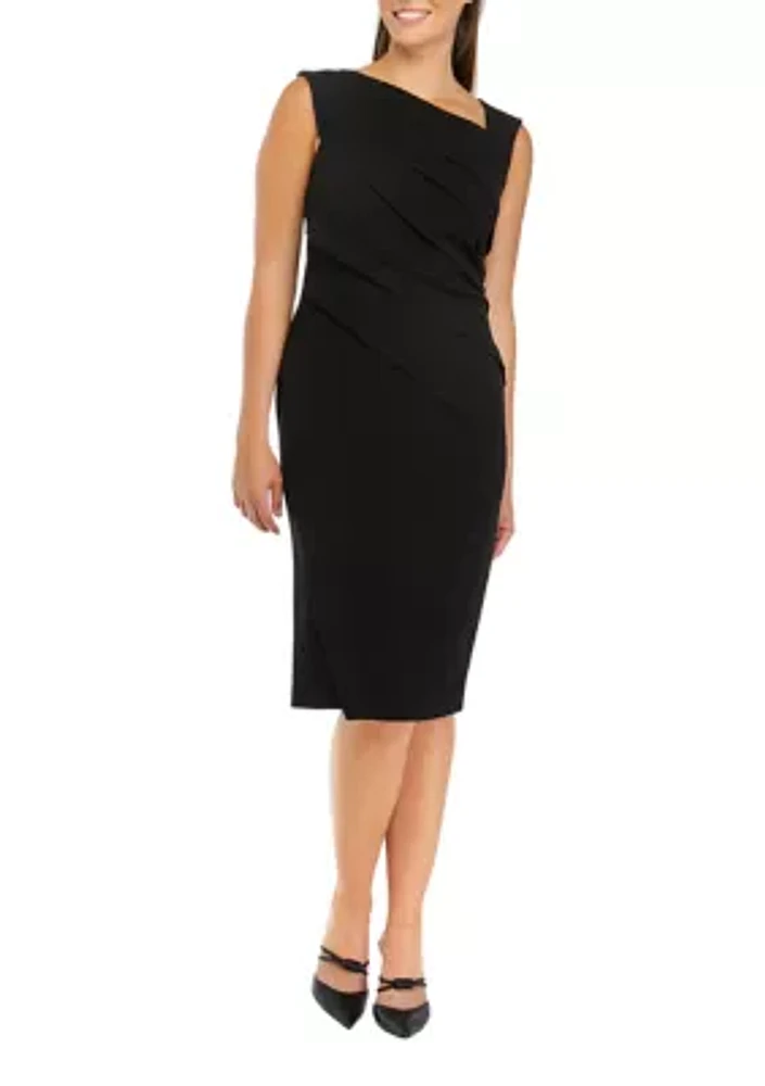 Women's Asymmetrical Neck Solid Sheath Midi Dress