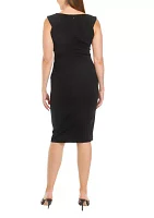 Women's Asymmetrical Neck Solid Sheath Midi Dress