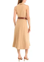 Women's Sleeveless Collar V-Neck Belted Dress