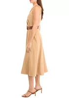 Women's Sleeveless Collar V-Neck Belted Dress