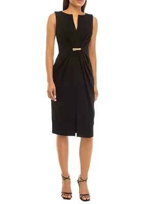 Women's Sleeveless V-Neck Crepe Fit and Flare Dress