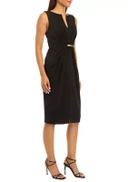 Women's Sleeveless V-Neck Crepe Fit and Flare Dress