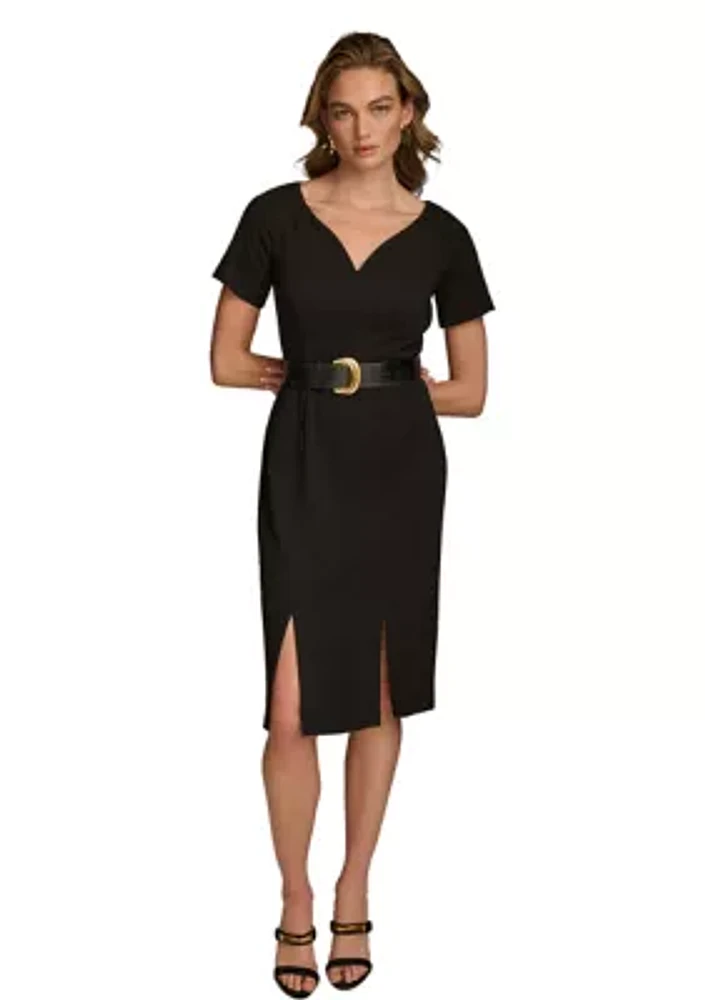 Women's Solid Belted Sheath Dress