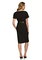 Women's Solid Belted Sheath Dress