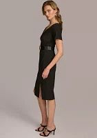 Women's Solid Belted Sheath Dress