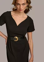 Women's Solid Belted Sheath Dress